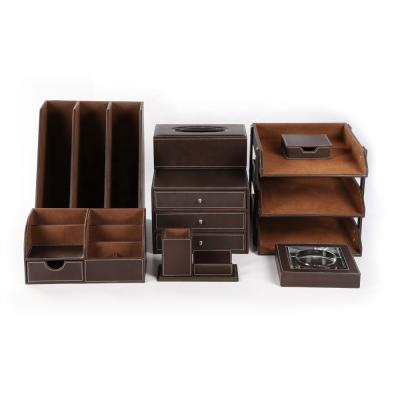 China Gift Handmade School Office Stationery Desk Organizer Eco-friendly Leather Set for sale