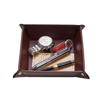 China 2020 Handmade Wholesale Multifunctional Desk Organizer Small Leather Coin Tray for sale