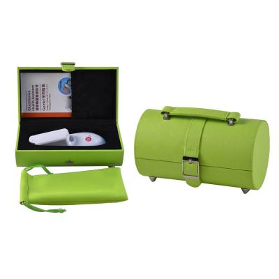 China Green Household Excellent Quality Cylinder Gift Box Packaging Artificial Leather With Velvet Bag for sale