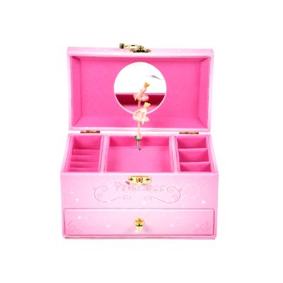 China 100% Dongguan Handmade Wholesale New Design PU Leather Jewelry Musical Pink Music Boxes With Layers for sale