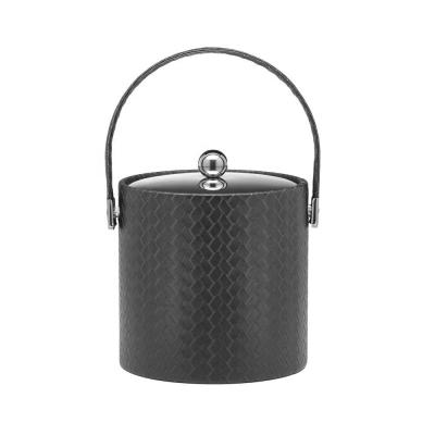 China Sustainable Champagne Wine Use Vintage With Lids Tongs Handle Black Faux Leather Ice Bucket for sale