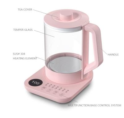 China 360 Degree Rotation Base Chinese Coffee 1.5L Tea Maker Kettle 220V Household Electric Glass Tea Maker for sale