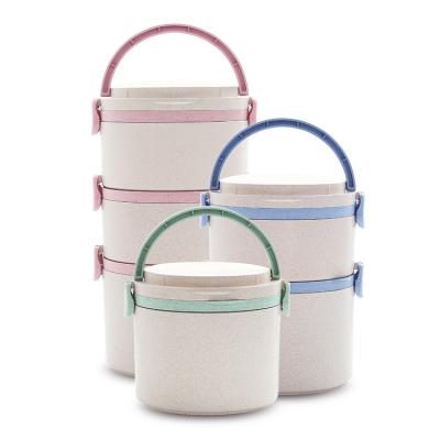 China Eco-Fridenly Preservation of Freshness Wheat Straw Biodegradable Breakfast Lunch Box, 3-Layer Portable Bento Box for sale