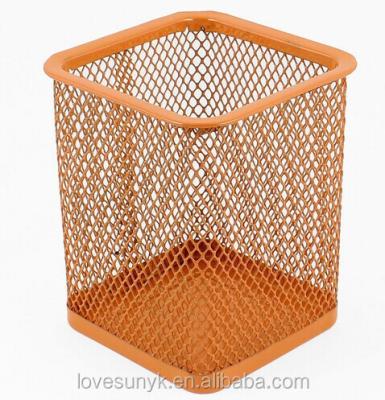 China Eco-friendly Premium Square Mesh Pencil Holder Desktop Metal Pen Stand For Office for sale