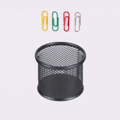 China Black Customized Small Round Metal Item Collector Office Stationery Metal Mesh Paper Clip Holder for sale