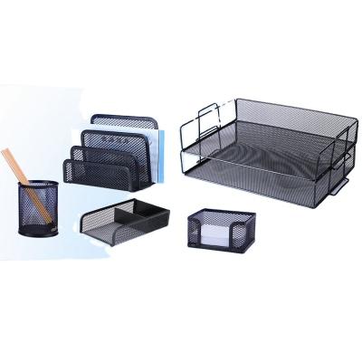 China Black Metal Business Office Accessories Metal Mesh Office Stationery Set for sale