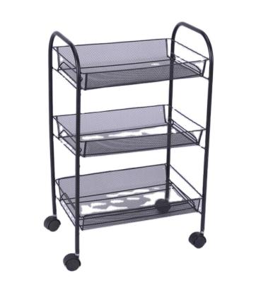 China Eco - Friendly 4 Wheel Portable Storage Cart 3 Layer Metal Mesh Rolling Cart for sale