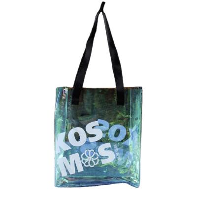 China Large Capacity Transparent Holographic Waterproof PVC Tote Bag Tote Bag Jelly Transparent Handbags for sale