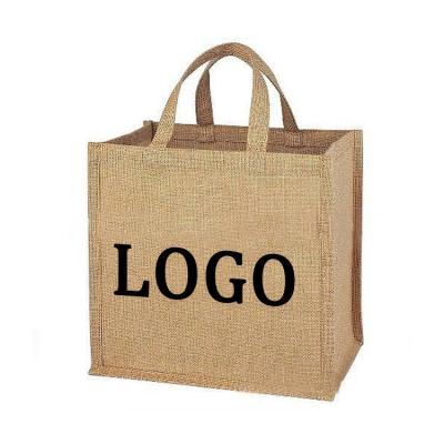 China Wholesale Custom Printed Eco Friendly Organic Natural Canvas Tote Bags Handled Standard Size Jute Fabric for sale