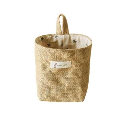 China Small Handled Round Eco-friendly Burlap Nature Cotton Jute Storage Bag Storage Basket With Hanger for sale