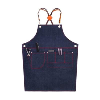 China Best Custom Adjustable Cowboy Folding Jean Leather Bar Barista Work Denim Aprons With Pockets for sale