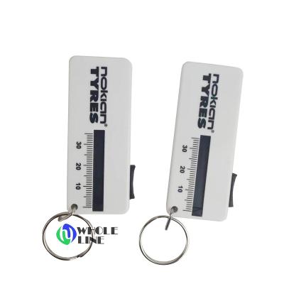 China Hot Sale Plastic Mini Test Tire Pressure Tire Groove Depth Gauge With Key Chain Custom Tire Gauge for sale