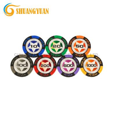 China Clay 14g Clay Crown Wheat Casino Poker Chip With Shiny Star Sticker for sale