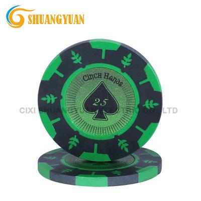 China 14g 2-Color Clay Sheet Design Clay Poker Chip With Custom Stickers for sale