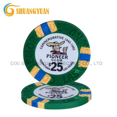 China Pure Chip Memorial Poker With Custom Sticker From Clay 9.5g Clay Las Vegas Pioneer Club for sale