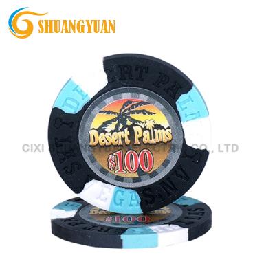 China Clay 9.5g Clay Desert Palms Poker Chip Pure with Custom Sticker for sale