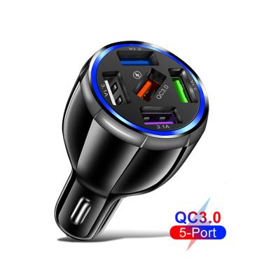 China Wholesale High Quality 5 Port USB Car Charger QC3.0 Cheap Car Charger Mobile Phone Fast Fast Charging 75W Portable Phone Car Charger Adopter for sale