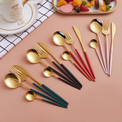 China Viable BULK Western Gold Portugal Cutlery Knife Fork Spoons PVD Handle Stainless Steel Paint Flatware for sale