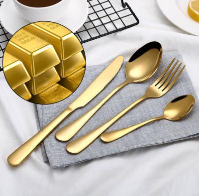 China Sustainable Tableware Sets Cutlery Set Utensils Serving Cubiertos Stainless Steel Camping Gold Titanium Spoon Flatware for sale