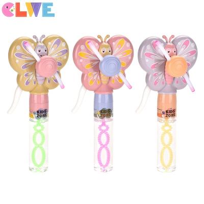 China Butterfly Light Up Fan+ Bubble Wand Good Quality ABS Plastic Plastic Luminous Animal Bubble Stick Surprise Gift For Kids Light Up Butterfly Hand Fan Bubble Wand for sale