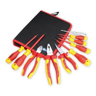 China 9PCS Tool Kit Auto Repair Tools Electricians VDE Insulated Tool Kit with Pocket Pliers Screwdrivers for sale