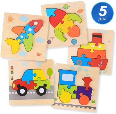 China Cartoon Toy Wooden Transport Puzzles for Toddlers Educational Toys Gift with Vibrant Color Shape of Transport Models Light-Up Toy for sale