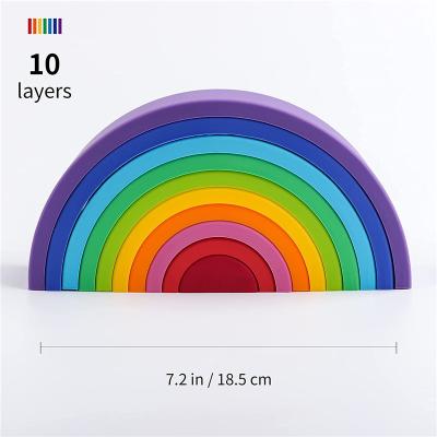 China Amazon's best-selling rainbow stacker puzzle eco-friendly material block building block toys silicone rainbow stacker game for baby for sale