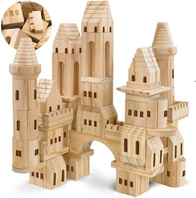 China DIY PLAY 2022 HOT medieval knights and princesses Wooden Castle building blocks BLOCK wooden toy set of 75 pieces for sale