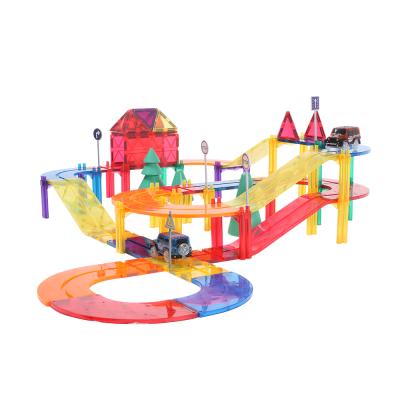 China Training practice and logical ability o EN71,ASTM,CPSC,CE magnetic rod toy 113pcs car racing track tiles children diy construction toys for sale