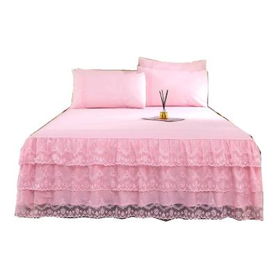 China Single washed pure color cotton bed skirt one-piece bedspread bedding laces lace bedspread bedspread for sale