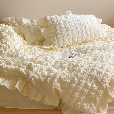 China Modern New Cotton Washed Cotton Stripper Pure Cotton Seersucker Bed Skirt Four Sets Ruffled Comforters Wholesale for sale