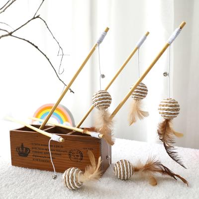 China Wholesale Fun Viable Wooden Post Wooden Cat Whale Mew Self Puzzle Cat Toy Puzzle Toy Cat Feather Stick Mouse Bell Interactive Wooden Post Hi for sale