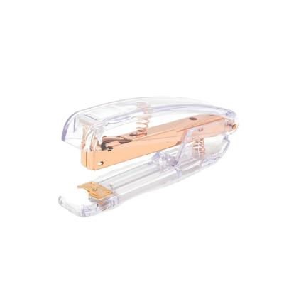 China Rose Gold Stapler Modern Desktop Transparent Plastic Binding Machine for sale