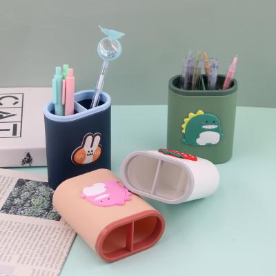 China Multi-functional Simple Modern Creative Makeup Office Desktop Pen Stand Fashion Cartoon Storage Pen Boxed Storage Frame for sale