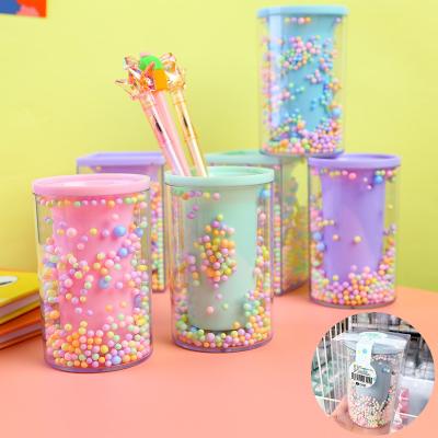 China Modern Student Desk Storage Pen Holder With Round Square Creative Pen Holder With Transparent Acrylic Foam Ball Style Decoration for sale