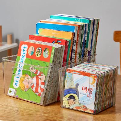 China Modern Plastic Book Storage Box Toys Storage Box Children High School Classroom Transparent Plastic Table with Books Picture Book Basket for sale