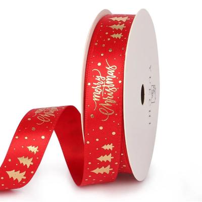 China Cute 3.8cm Christmas Gift Wrap Ribbon Gold Stamping Ribbon Cake Bouquet Wrap Christmas Tree Ornament Ribbon for sale