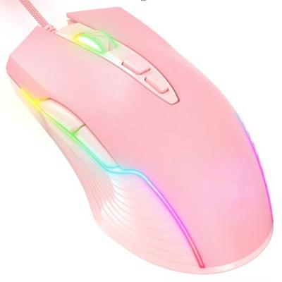 China Pink Gaming Mouse Wholesale 6400dpi RGB Gamer Optical Gamer Mice Gaming Glowing Pink Cable Mouse For Profession Gamers for sale