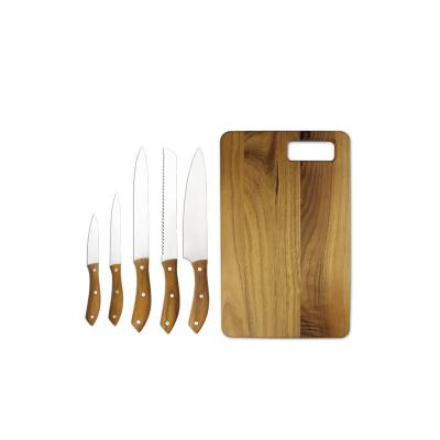 China Viable hot selling high quality s/s kitchen knife set with teak wood handle wooden cutting board for sale