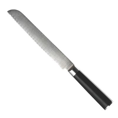 China Viable Hot Sale High Quality Damascus Kitchen Knife Steel Bread Knife With Pakka Wood Color Wooden Handle for sale