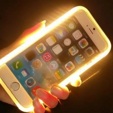 China Instant Light Up Phone Case Wholesale White Flashing Light Up Selfie Led Light Phone Case Business Gifts OEM Candy Item Led Phone Case for sale