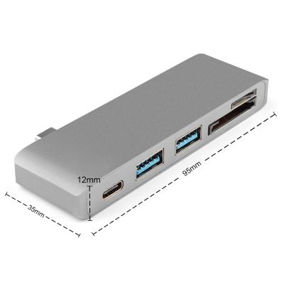 China Aluminum Alloy USB C Hub to TF SD Reader Slot Hub 3.0 Slot Palladium Thunderbolt 3 USB C Hub Adapter for New MacBook Air Pro for sale