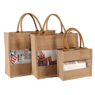 China Large Capacity Eco-Friendly Custom Clothing Tote Printing Pocket Eco Friendly Shopping Jute Tote Bags Handbag for sale