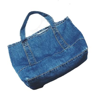 China Wholesale Eco-Friendly OEM Printed Student Soft Washable Vintage Jeans Denim Women Handbags Shoulder Tote Bags for sale