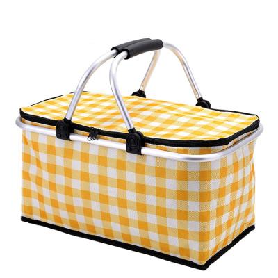 China Large Insulated Storage Folding Shopping Outlet Insulated Aluminum Frame Handles Picnic Basket Cooler Bag for sale