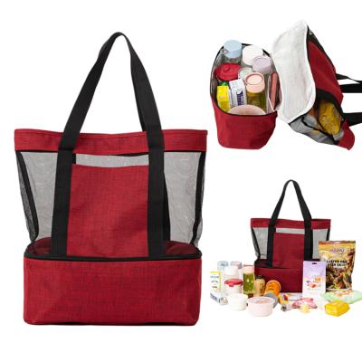 China 2021 New Fashion Portable Summer Portable New Summer Cooler Mesh Detachable Lunch Fruit Insulated Bag Beach Tote for sale