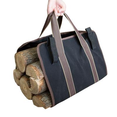 China Durable Wooden Canvas Firewood Log Tote Carrier Bag With Handle Outdoor Indoor Wholesale High Quality for sale