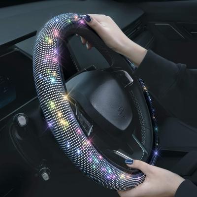 China PU+diamond crystal diamond luxury bling universal steering wheel cover for sale