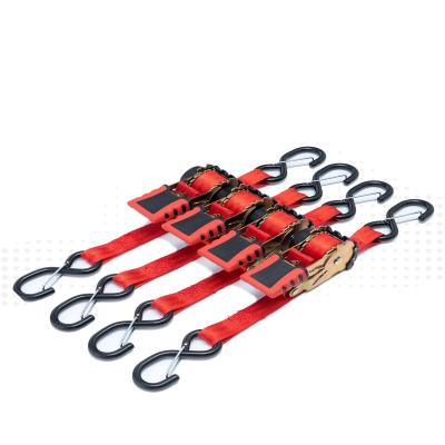 China Polyester 4pcs 1 Inch Ratchet Tie Down Straps for sale