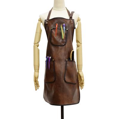 China Custom Leather Sleeveless Apron Vegetable Garden Aprons Professional Adjustable Waterproof Anti-Clogging Anti-Static Waistband Hairdresser Aprons With Pockets for sale